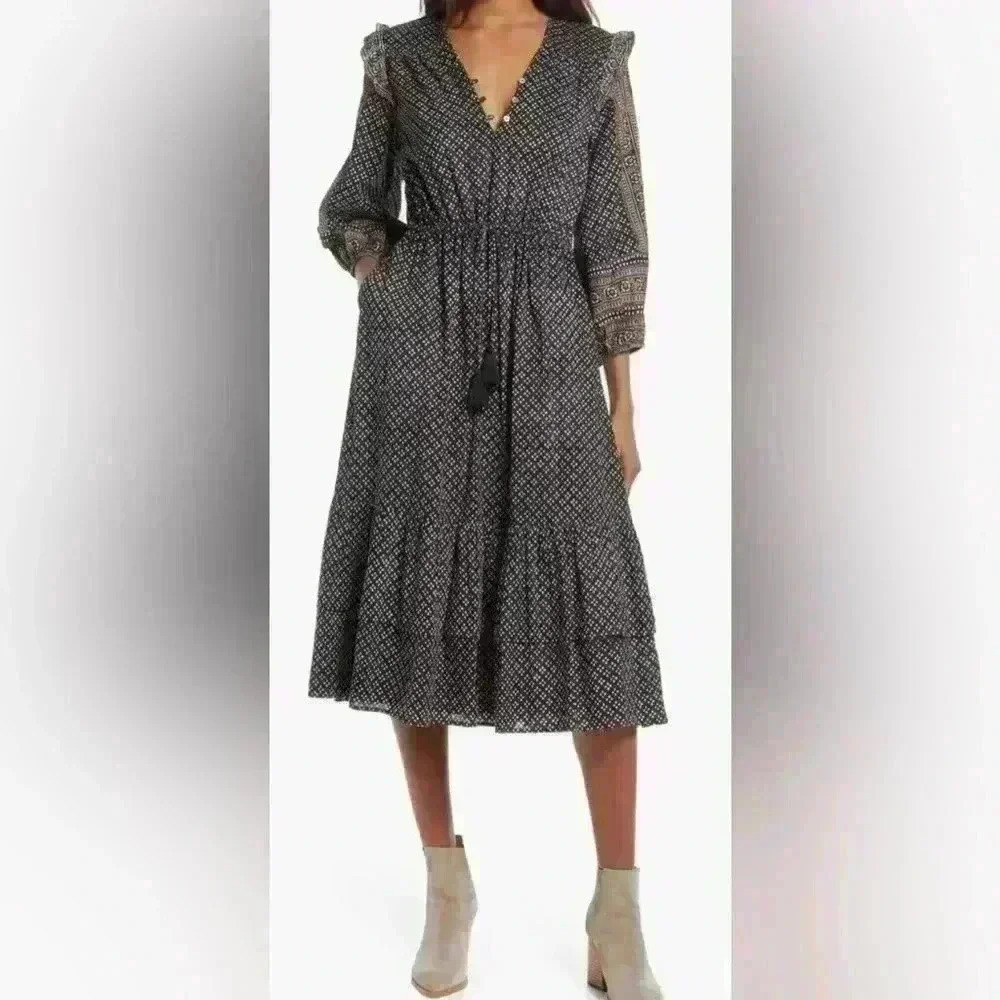 Cleobella Ivy Long Sleeve Midi Dress Size S